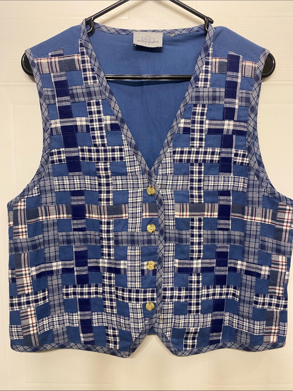 Patchwork Plaid Blue Vintage Women’s Vest